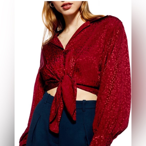 Topshop Bell sleeves Crop Jacquard Blouse - Picture 1 of 6